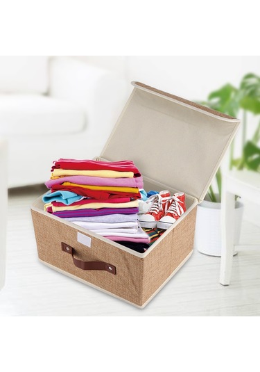 Xindoker Pamuk-keten Kumaşlı, Kuru Ve Akartıcı, Katlanabilir Depolama Kutusu - 26x20x17 Cm Kahve Rengi Kahve