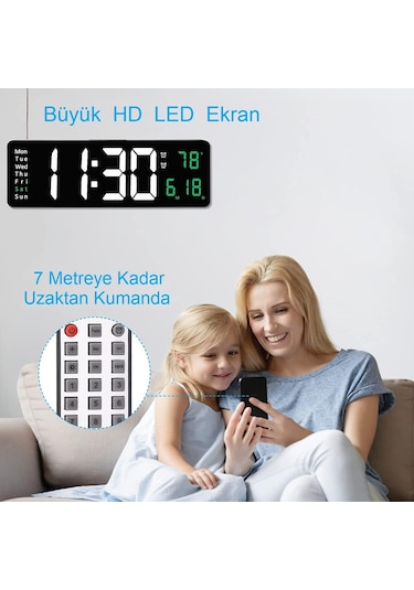 UpWay Kumandalı Büyük  HD LED Ekranlı Dijital Masa Duvar Saati Ay Diğer