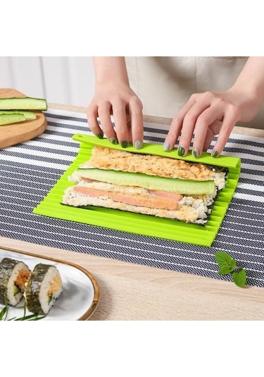 Yeşil Profesyonel Sınıf Silikon Hatta Suşi Ruloları Oluşturun Dıy Gıda Haddeleme Pirinç Haddeleme Makinesi Kek