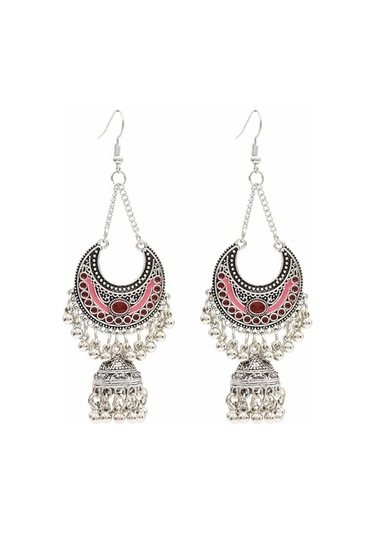 Ganzhoushop Vintage Renk Püskül Pembe Küpeleri Klar Klar Kadınlar Jhumka Gümüş Etnik Beyan Bells Gx El Yapımı Pembe