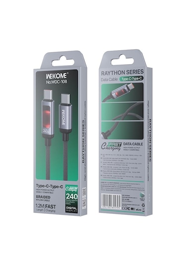 Wk Wdc-108 240w Akıllı Dijital Ekran Tipi-c Tipi-c Hızlı Şarj Veri Kablosu, Uzunluk: 1.2m Siyah