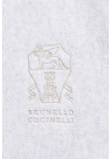 Brunello Cucinelli Alabastro Italyan Işçiliği Logo Işlemeli Terry Bornoz Beyaz