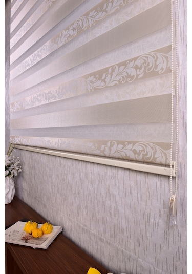 Açık Gri Kendinden Desenli Etek Dilimsiz Ds11747 V3 Zebra Stor Güneşlik Perde