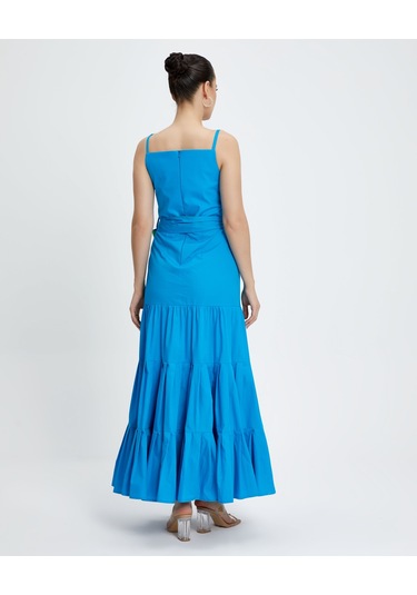 Kadın Askılı Uzun Elbise - Kemer Detaylı - Modern Ve Şık - Günlük Ve Özel Günler İçin Elbise Mavi