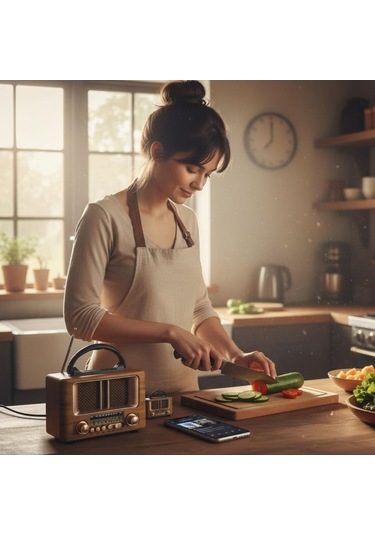 Ns-8108 Retro Ahşap Tasarım Bluetooth Hoparlörlü Radyo Fm/am Destekli, Şarjlı Ve Taşınabilir Radyo -443