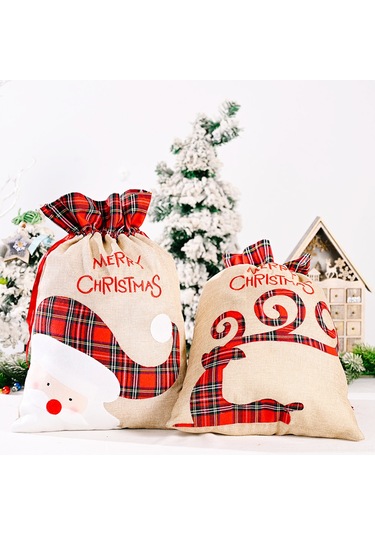 Mufunye Noel Büyük Boy Kumaş Hediye Çantası - 55x38 Cm, Şeker/ödül Taşıma, Santa/elk Desenli, Dayanıklı Kumaş Malzeme, Ev/parti Dekorasyonu Çok Renkli