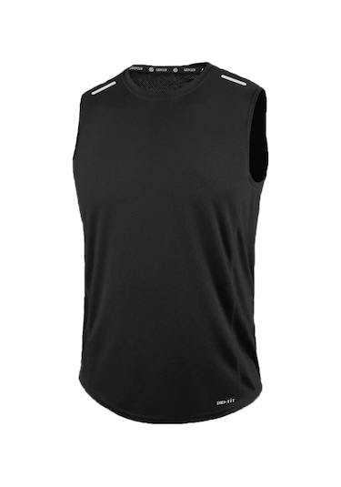 Erkek Nem Emici Hızlı Kuruma Atletik Teknik Performans Sporcu Sıfır Kol T-shirt Drıfıt-sıfırkol Siyah