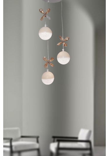 Tt Aydınlatma Kelebektoplu Model Matbeyaz 3 Lü 3 Renkli Led Avize Beyaz