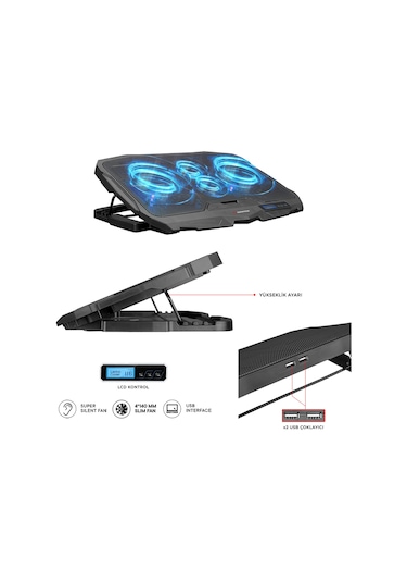 Rampage AD-RC4 Mavi Ledli 15" - 17" Notebook Laptop Soğutucu Stand