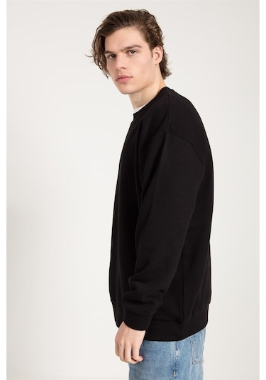 Jahr Marc Asit Yıkamalı Siyah Oversize Erkek Sweatshirt Siyah