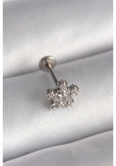 316l Çelik Gümüş Renk Zirkon Taşlı Yıldız Model Tragus Piercing - Prt3500eb02954-8017 Gümüş