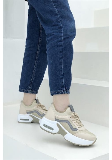 Konfores 1657 Anatomik Air Tabanlı Bayan Sneakers Ayakkabı Bej