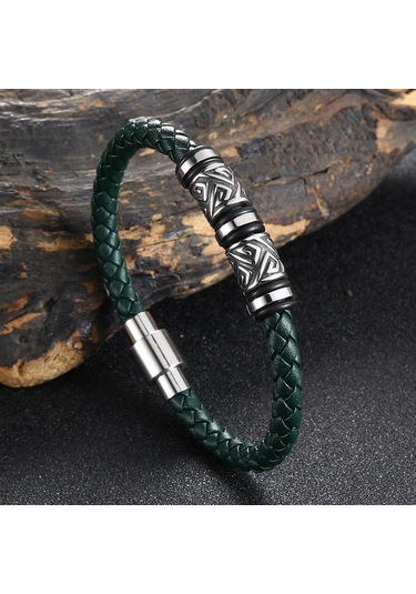 Viking Bilezik Erkek Deri Bilezik Pusula Bileklik İskandinav Rünleri Muska Mitolojisi Mücevher Hediyeler Yeşil