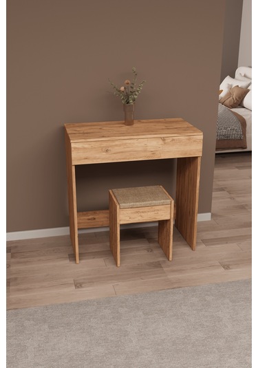 Df02113 Kapaklı Aynalı Bölmeli Puflu Makyaj Masası Atlantik Çam