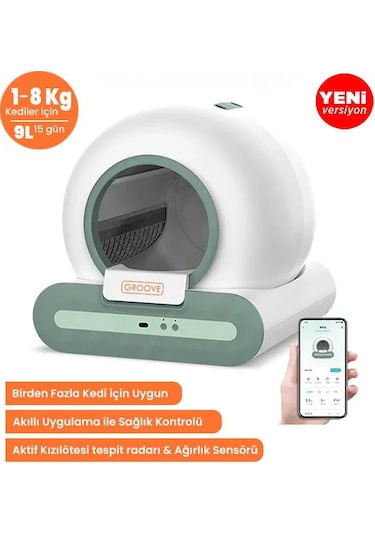 Groove Ti+ Wi-fi Akıllı Otomatik Kedi Tuvaleti Yeşil + Petfit Feline Prime 3l Wi-fi Kameralı Akıllı Otomatik Mama Kabı Besleme Ünitesi Bundle