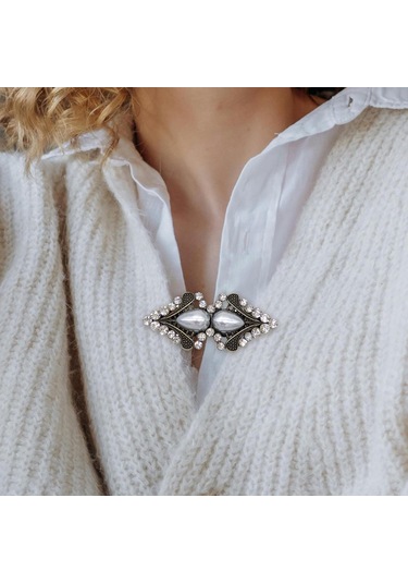 Homyl Kazak Şal Ördek Ağız Klipsi Hırka Yaka Ceketler Antik Bronz Çok Renkli