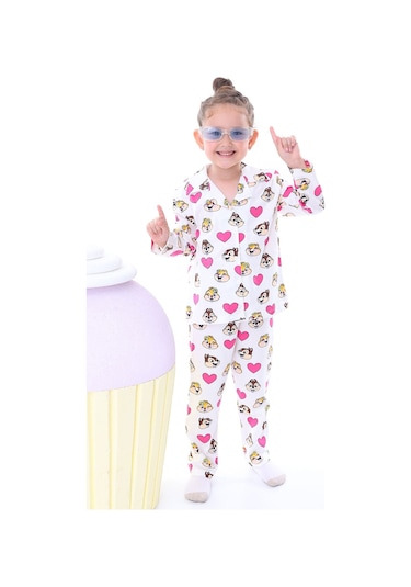 Zuzunga Sevimli Chip Dale Baskılı Düğmeli %100 Pamuk Kız Çocuk Pijama Takımı Ekru