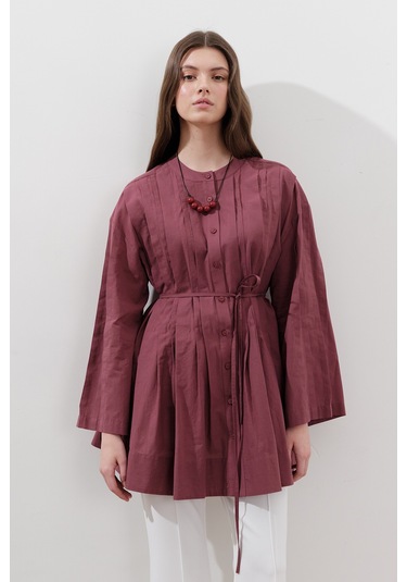 Nervürlü Geniş Kollu Tunik Gülkurusu Gülkurusu