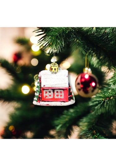 Yılbaşı Süsü 3'lü Tren Ev Kırmızı 6 Cm