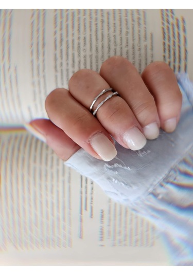 İki Sıralı Zirkon Taşlı Eklem Kıkırdak Kemik Ayarlanabilir Silver Gümüş Renkli Yüzük Silver