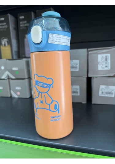 Paslanmaz Çelik Termos Su Şişesi 350ml Vakumlu Pipetli Turuncu İthal Ürün Turuncu