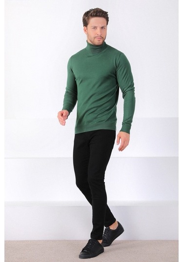 Ferraro Yeşil Balıkçı Yaka Pamuk Kazak Yeşil