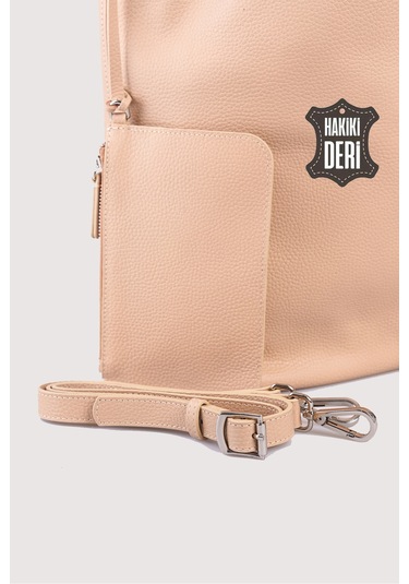 Hakiki Deri Kadın Omuz Çantası Pudra Smr9199 Pudra