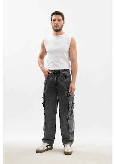 Banny Jeans Erkek Kargo Cepli Jean Pantolon Gri