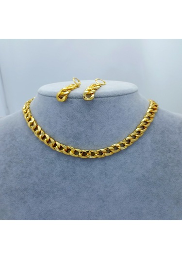 Yeni Sezon Vip Özel Seri 22 Ayar Altın Kaplama Paslanmaz Çelik Örgü Model Kadın Kolye Küpe Seti Gold