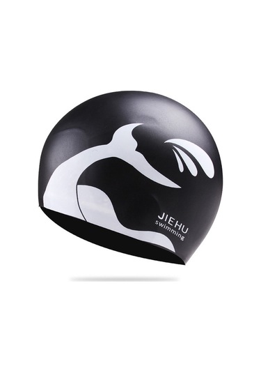 Erkek Ve Kadın İçin Büyütülmüş Versiyon Yunus Desenli Silikon Yüzme Bonesi Siyah