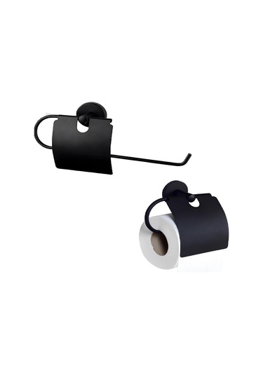 Paslanmaz Duvara Monte Banyo Solo Kapaklı Kağıt Havluluk Kapaklı Kağıtlık Seti Siyah
