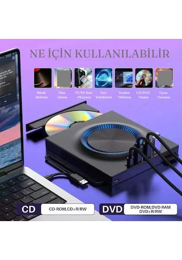 Çok İşlevli Harici Usb 3.0 Type-c Cd/dvd Yazıcı Okuyucu Laptop