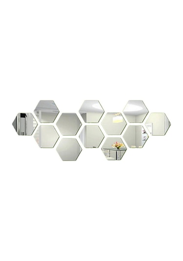 Tenfowee 12 Adet 10x8 Cm 1mm Kalınlıklı Self- Yapışkan Altıgen Gümüş Açıkcı Pencere Duvar Sticker Gümüş