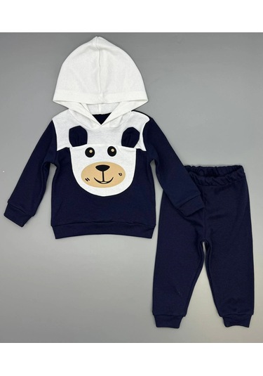 Erkek Çocuk Kapşonlu Ve Kulaklı Alt Üst İkili Gündelik Takım Lacivert