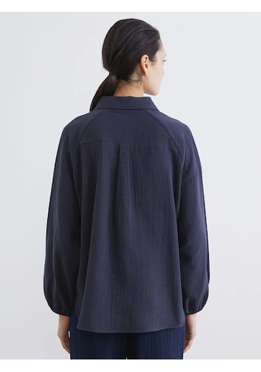 LC Waikiki Lacivert Dokulu Oversize Müslin Kadın Gömlek Tunik