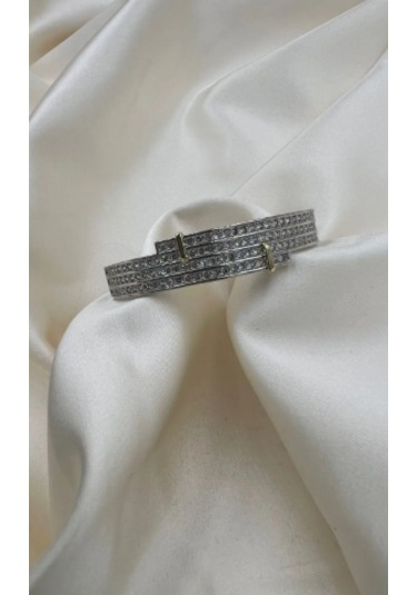 Bb İthal Dört Sıra Taş Kelepçe Bilezik Gümüş