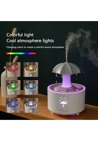 Motion003 Beyaz Döner Şemsiye Damlası Nemlendirici Büyük Sisli Ev Kullanımı Masaüstü Renkli Aydınlatma Uzaktan Kumanda Yatak Odası Ofis İçin