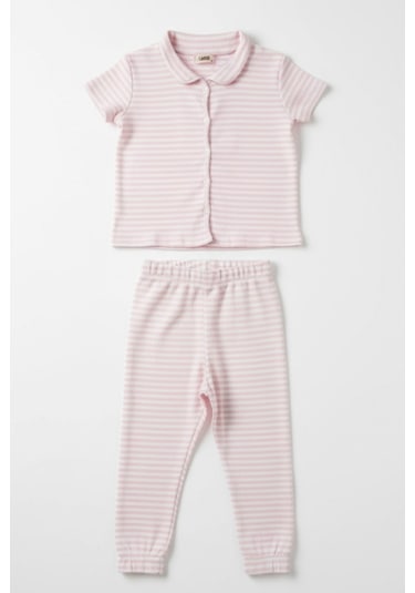 Kız Çocuk Pembe Çizgili Fitilli Kaşkorse Alt Üst Takım Pembe