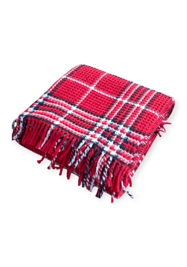 Çift Kişilik Skoç Battaniye 180 220cm Kırmız-beyaz Kırmızı