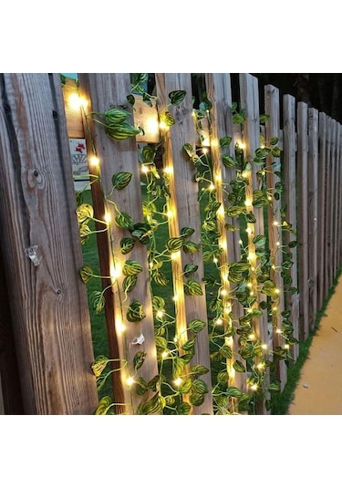 2m 20 Led Yeşil Yaprak Dize Işıklar Pil Kumandalı Perde Led Işıklar Noel Yeşil