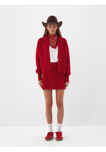Kırmızı Doğal Yün Dokulu Regular Fit Etek 851069 Kırmızı