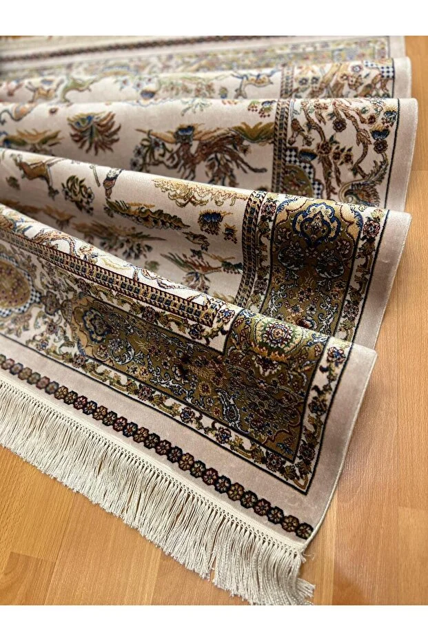 Mevlana Bazaar Şehname Motifli 120 X 180 Cm İpek Halı Bej