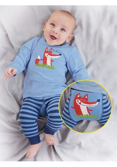 Denokids Tilki Erkek Bebek T-shirt Tayt-Pantolon Takım Mavi