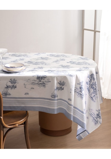 Madame Coco Vorem Pamuklu Masa Örtüsü - Mavi - 160x200 Cm 8684427229040 Mavi
