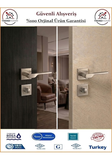 Grossavm Sedir Rozetli Wc Banyo Kapı Kolu - Nikel - 1 Takım Ön Ve Arka