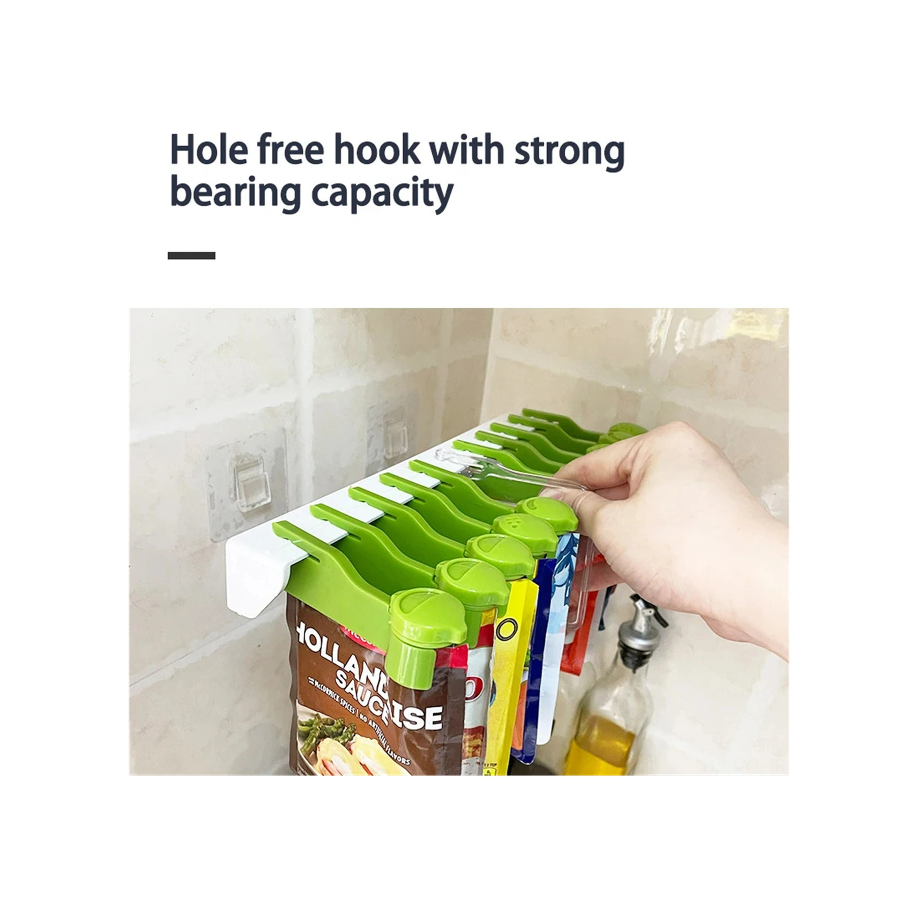 Youtek Duvar Montajlı Yeşil Baharat Çantası Depolama Rafı - 10 Delikli, Delik Açmadan, 3 Farklı Ebatlı Süzgeç Açıklarıyla Pratik Baharat Düzenleyici Yeşil