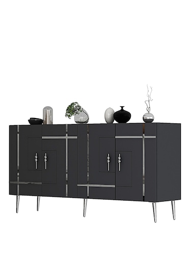 Honest Konsol Tv Sehpası Çok Amaçlı Dolap 150 Cm Antrasit Gümüş