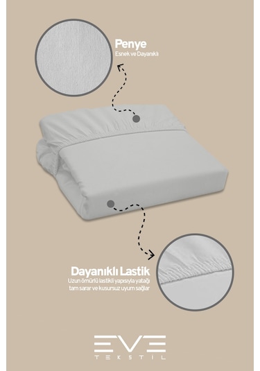 Eve Tekstil Fitted Yüksek Kaliteli Penye Kumaş Tek Kişilik Lastikli Çarşaf Açık Gri