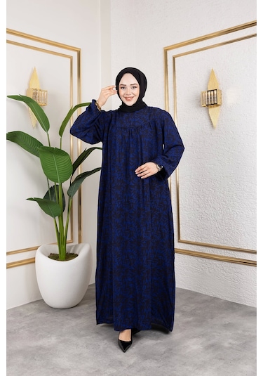 Nevayla Moda Robalı Desenli Viskon Elbise - Mavi / E0126 Mavi