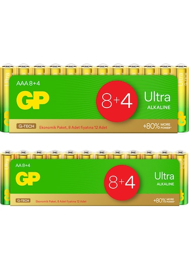 GP Ultra LR6 AA Pil 12'li + LR03 AAA Kalem Pil 12'li